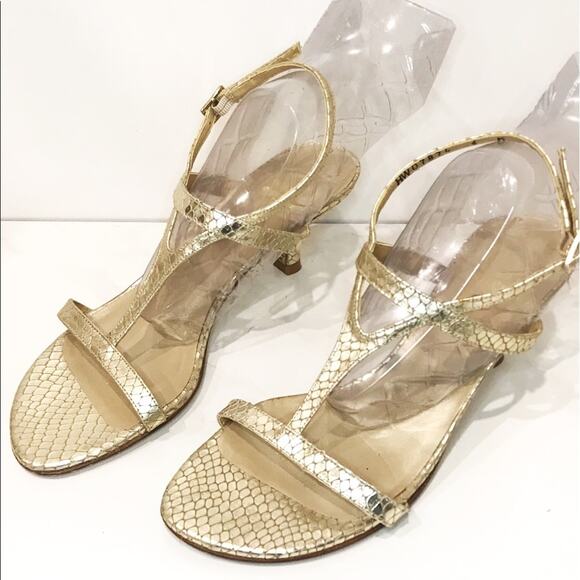Stuart Weitzman 6 Midtanga Bali Snake Kitten Heel Sandal Champagne Gold Metallic - Picture 1 of 7